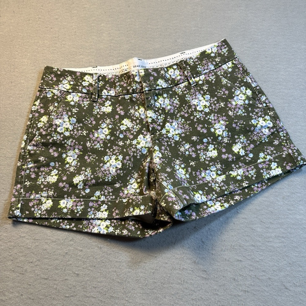 Dear John Womens Floral 4 Inch Denim Shorts Olive Green Blue Purple Size 30